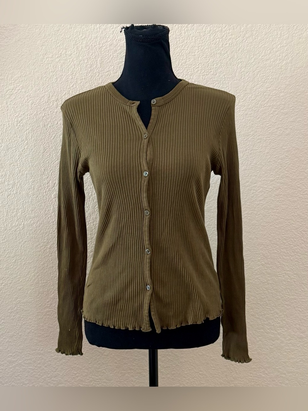 RARE Vintage 90s Banana Republic Ribbed Cardigan Olive Green Size XS-S
